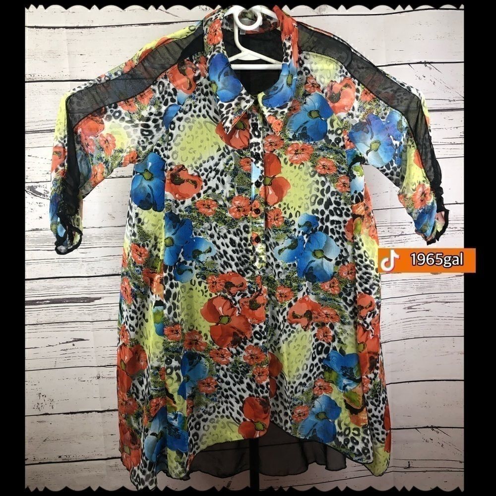 Pretty Angel Large Floral Black Ruffle Lined Tunic